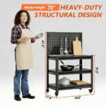 Outdoor Grill Cart Table with Pegboard, Indoor and Outdoor Pizza Oven Table with Lockable Wheels,3-Tier Mobile Multifunctional Organizer Table for Grilling Fans, 47.2" H x 33.5" W x 18" D Black - Image 5