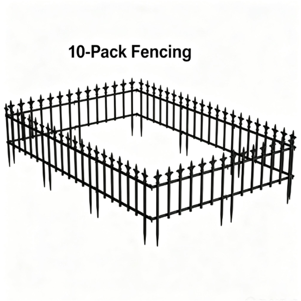 Black Foldable Garden Border Fence, 10 Pack No Dig Animal Barrier, Decorative Metal Fencing for Lawn Pathway Outdoor Landscaping