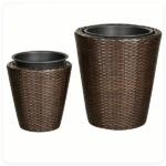 2-Piece PP Rattan Planter Set, 15” & 12” Tapered Square Flower Pots with Built-in Inner Pots & Drainage Holes for Indoor Outdoor Patio Garden - Image 2