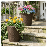 2-Piece PP Rattan Planter Set, 15” & 12” Tapered Square Flower Pots with Built-in Inner Pots & Drainage Holes for Indoor Outdoor Patio Garden - Image 3