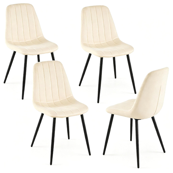 Set of 4 Mid-Century Modern Upholstered Dining Chairs, High Resilience Sponge Curved Seat Sturdy Metal Frame X-Brace Reinforcement Adjustable Floor Pads 330 LBS Capacity Kitchen Side Chairs - Beige