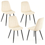 Set of 4 Mid-Century Modern Upholstered Dining Chairs, High Resilience Sponge Curved Seat Sturdy Metal Frame X-Brace Reinforcement Adjustable Floor Pads 330 LBS Capacity Kitchen Side Chairs - Beige - Image 4