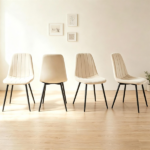 Set of 4 Mid-Century Modern Upholstered Dining Chairs, High Resilience Sponge Curved Seat Sturdy Metal Frame X-Brace Reinforcement Adjustable Floor Pads 330 LBS Capacity Kitchen Side Chairs - Beige - Image 5