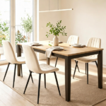 Set of 4 Mid-Century Modern Upholstered Dining Chairs, High Resilience Sponge Curved Seat Sturdy Metal Frame X-Brace Reinforcement Adjustable Floor Pads 330 LBS Capacity Kitchen Side Chairs - Beige - Image 6