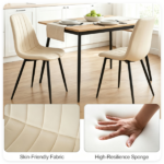 Set of 4 Mid-Century Modern Upholstered Dining Chairs, High Resilience Sponge Curved Seat Sturdy Metal Frame X-Brace Reinforcement Adjustable Floor Pads 330 LBS Capacity Kitchen Side Chairs - Beige - Image 7