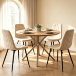 Set of 4 Mid-Century Modern Upholstered Dining Chairs, High Resilience Sponge Curved Seat Sturdy Metal Frame X-Brace Reinforcement Adjustable Floor Pads 330 LBS Capacity Kitchen Side Chairs - Beige - Image 8