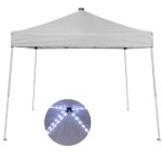8x8 FT Slant Leg Foldable Canopy Shelter Tent with 4 Solar Color Meteor Shower LED String Lights, 210D Oxford Cloth, White Powder Coated Iron Frame, Storage Carry Bag Included, White - Image 3