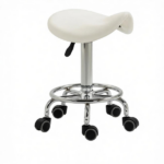 White PU Leather Saddle Rolling Stool – Adjustable Height with Wheels for Massage, Spa, Beauty Tattoo - Image 3