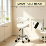 White PU Leather Saddle Rolling Stool – Adjustable Height with Wheels for Massage, Spa, Beauty Tattoo - Image 6