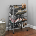 30-Pair 5-Tier Metal Mesh Shoe Rack Organizer, Black - Image 4