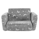 Glow-in-the-Dark Kids Foldable Sofa Bed All-Sponge Single Chaise Lounge Light Grey Star & Moon Flannel - Image 3