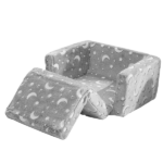Glow-in-the-Dark Kids Foldable Sofa Bed All-Sponge Single Chaise Lounge Light Grey Star & Moon Flannel - Image 4