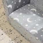 Glow-in-the-Dark Kids Foldable Sofa Bed All-Sponge Single Chaise Lounge Light Grey Star & Moon Flannel - Image 8