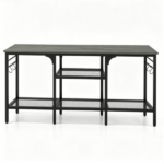 Industrial 3-Tier TV Stand for 65 Inch TV, Heavy Duty Metal Frame Entertainment Center with Anti-Tip Design & Storage Hooks for Living Room - Oak - Image 4