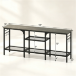 Industrial 3-Tier TV Stand for 65 Inch TV, Heavy Duty Metal Frame Entertainment Center with Anti-Tip Design & Storage Hooks for Living Room - Oak - Image 5
