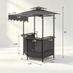 6' x 5.5' Outdoor BBQ Grill Shelter Gazebo, Waterproof Fabric Canopy with 2-Tier Roof, 6 Hanging Hooks & Glass Holder, Stable Steel Frame for Backyard Grilling - Image 4