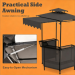 6' x 5.5' Outdoor BBQ Grill Shelter Gazebo, Waterproof Fabric Canopy with 2-Tier Roof, 6 Hanging Hooks & Glass Holder, Stable Steel Frame for Backyard Grilling - Image 5