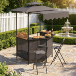 6' x 5.5' Outdoor BBQ Grill Shelter Gazebo, Waterproof Fabric Canopy with 2-Tier Roof, 6 Hanging Hooks & Glass Holder, Stable Steel Frame for Backyard Grilling - Image 7