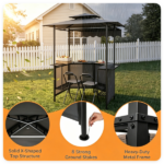 6' x 5.5' Outdoor BBQ Grill Shelter Gazebo, Waterproof Fabric Canopy with 2-Tier Roof, 6 Hanging Hooks & Glass Holder, Stable Steel Frame for Backyard Grilling - Image 8