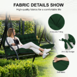 Outdoor Swing Cushions 55 Inch, Waterproof 4" Thick Porch Swing Cushion Replacement with Backrest and Ties, Comfortable 2-3 Seat Pation Swing Pad for Backyard, Garden, Lawn, Outdoor Furniture dark green - Image 6