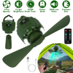3-in-1 Camping Fan with LED Lantern, Portable Hanging Tent Fan 3 Speed Wind, Timer Function & Power Bank, Low Noise Rechargeable Fan with Remote Control for Outdoor Camping Fishing RV--5200mAh