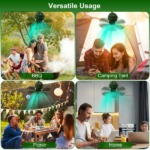 3-in-1 Camping Fan with LED Lantern, Portable Hanging Tent Fan 3 Speed Wind, Timer Function & Power Bank, Low Noise Rechargeable Fan with Remote Control for Outdoor Camping Fishing RV--5200mAh - Image 5