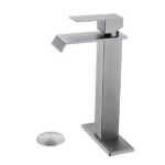 Waterfall Spout Bathroom Sink Single Handle Faucet with Pop-Up Drain (No Overflow) - Image 2