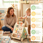 Multifunctional Toddler Learning Walking Toy with Shape Sorter Bead Maze Gear Mirror Counting Beads, Anti-Slip Wheels Rounded Corners Educational Push Along Walker Gift for Baby Shower Birthday - Image 7