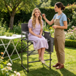 26" Tall Director Chair, 350LBS Heavy-Duty Folding Makeup Artist Chair with Side Table & Storage Pockets, 600D Oxford Portable Chair for Events - Image 7