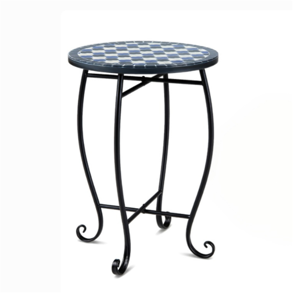 70801267_1 14" Metal Side Table, Indoor Outdoor Decorative End Table X-Base Heavy Duty Plant Stand for Patio Garden Living Room - Blue - Image 1