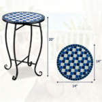 14" Metal Side Table, Indoor Outdoor Decorative End Table X-Base Heavy Duty Plant Stand for Patio Garden Living Room - Blue - Image 4