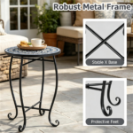 14" Metal Side Table, Indoor Outdoor Decorative End Table X-Base Heavy Duty Plant Stand for Patio Garden Living Room - Blue - Image 6
