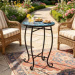 14" Metal Side Table, Indoor Outdoor Decorative End Table X-Base Heavy Duty Plant Stand for Patio Garden Living Room - Blue - Image 7