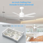 44 inch Ceiling Fans with Lights, Large Air Volume Ceiling Fans with Reversible Quiet DC Motor and Remote, 5D-W5[Unable ship on weekends, TK/TEMU only for pickup, only TX10643 warehouse supports GOFO] - Image 7
