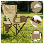 Folding Camping Chair, Heavy-Duty Metal Frame Portable Outdoor Chair with Cup Holder, Insulated Cooler Bag & Side Pocket for Camping Fishing Beach - Image 3