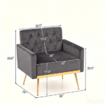Gray Modern Tufted Velvet Accent Chair, Ergonomic Wide Seat Single Sofa Chair with Padded Armrests, High-Density Foam Upholstered Lounge Chair, 350LBS Heavy Duty Metal Legs Non-Slip Foot Pads Easy Assembly for Living Room Bedroom Office - Image 3