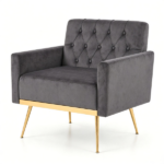 Gray Modern Tufted Velvet Accent Chair, Ergonomic Wide Seat Single Sofa Chair with Padded Armrests, High-Density Foam Upholstered Lounge Chair, 350LBS Heavy Duty Metal Legs Non-Slip Foot Pads Easy Assembly for Living Room Bedroom Office - Image 4