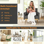 Gray Modern Tufted Velvet Accent Chair, Ergonomic Wide Seat Single Sofa Chair with Padded Armrests, High-Density Foam Upholstered Lounge Chair, 350LBS Heavy Duty Metal Legs Non-Slip Foot Pads Easy Assembly for Living Room Bedroom Office - Image 8