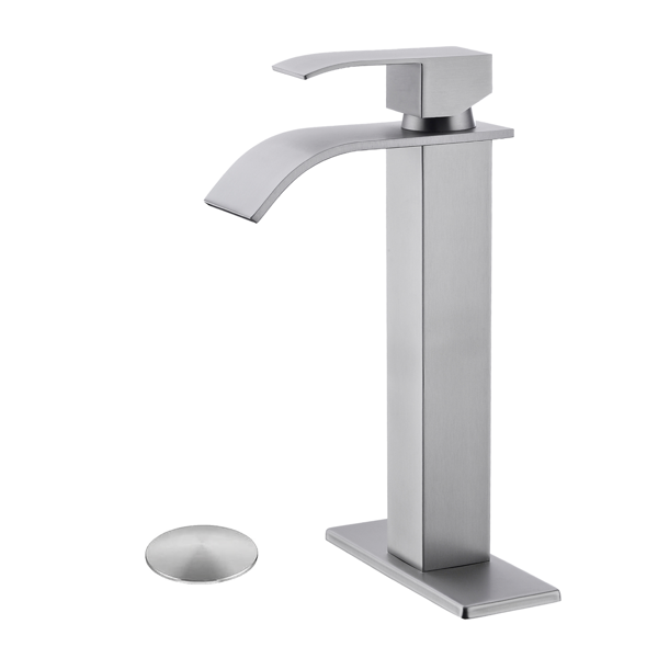 73297437_1 Waterfall Spout Bathroom Sink Single Handle Faucet with Pop-Up Drain (No Overflow) - Image 1