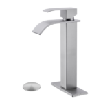 Waterfall Spout Bathroom Sink Single Handle Faucet with Pop-Up Drain (No Overflow) - Image 2