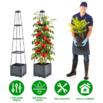 4 Adjustable Height Self-Watering Raised Planter Box with Trellis, Built-in 2L Water Reservoir PP Climbing Plant Container with Plant Clips & Garden Ties for Tomato Cucumber Vine - Image 2