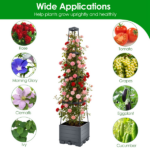 4 Adjustable Height Self-Watering Raised Planter Box with Trellis, Built-in 2L Water Reservoir PP Climbing Plant Container with Plant Clips & Garden Ties for Tomato Cucumber Vine - Image 3