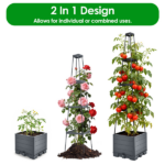4 Adjustable Height Self-Watering Raised Planter Box with Trellis, Built-in 2L Water Reservoir PP Climbing Plant Container with Plant Clips & Garden Ties for Tomato Cucumber Vine - Image 4