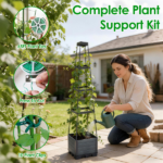 4 Adjustable Height Self-Watering Raised Planter Box with Trellis, Built-in 2L Water Reservoir PP Climbing Plant Container with Plant Clips & Garden Ties for Tomato Cucumber Vine - Image 7
