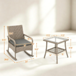 3 Piece Outdoor PE Rattan Rocking Bistro Set, 2 Rocking Chairs with Washable Gray Cushions & 2-Tier Tempered Glass Side Table Anti-Tip Stoppers Patio Porch Pool Furniture Mixed Gray Wicker - Image 6