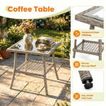 3 Piece Outdoor PE Rattan Rocking Bistro Set, 2 Rocking Chairs with Washable Gray Cushions & 2-Tier Tempered Glass Side Table Anti-Tip Stoppers Patio Porch Pool Furniture Mixed Gray Wicker - Image 8