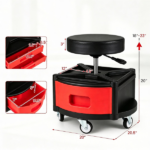 Height Adjustable Rolling Mechanic Stool with 3 Storage Drawers & 4-Compartment Tool Tray, SGS Certified Gas Lift 18"-23" Seat Height 360° Swivel Lockable 5 Wheels 330 LBS Capacity Garage Work Seat Red Black - Image 4