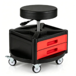 Height Adjustable Rolling Mechanic Stool with 3 Storage Drawers & 4-Compartment Tool Tray, SGS Certified Gas Lift 18"-23" Seat Height 360° Swivel Lockable 5 Wheels 330 LBS Capacity Garage Work Seat Red Black - Image 5