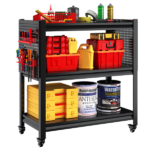 3 Tier Tool Cart on Wheels, Heavy Duty Metal Service Cart with Pegboards, 660 LBS Load Capacity Tool Utility Cart, Industrial Utility for Garage, Warehouse, Workshop - Image 2