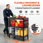3 Tier Tool Cart on Wheels, Heavy Duty Metal Service Cart with Pegboards, 660 LBS Load Capacity Tool Utility Cart, Industrial Utility for Garage, Warehouse, Workshop - Image 4